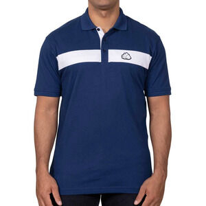 Pokemon Center Polo Size MEDIUM Mens SNOM Blue White Stripe Shirt